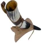 HR57 Drinking Horn with Hanging Belt and Wood Stand