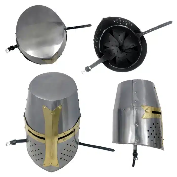 MRH03d Crusader Knight Helmet with Brass Cross MRH03 Crusader Knight Helmet with Brass Cross - Image 5
