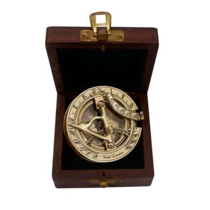 MRN05 Authentic Wintage Style Brass Pocket Sun Dial Campass with Wooden Case Decor Collection Nautical Item