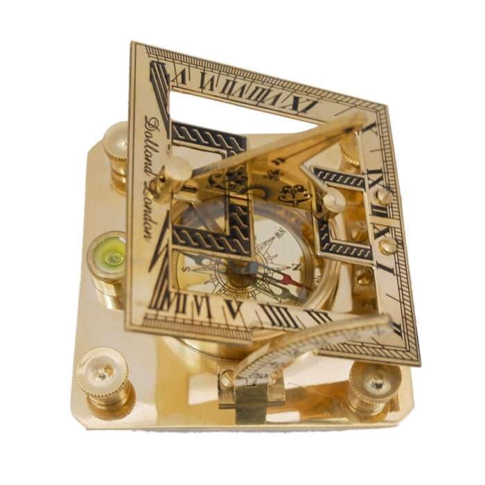 NT04c Antique Brass Sundial Compass with Wooden Box