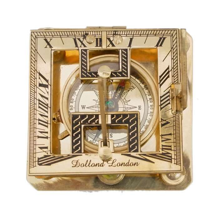 NT04d Antique Brass Sundial Compass with Wooden Box