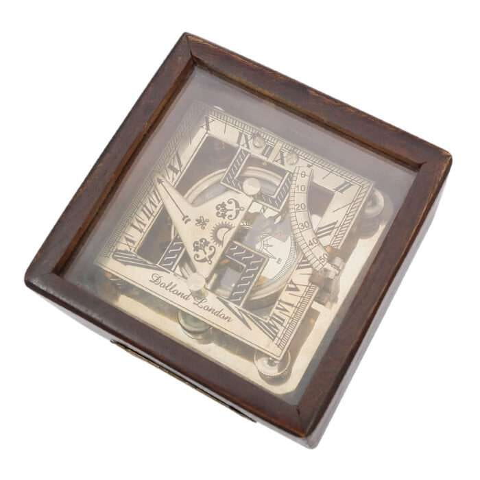 NT04g Antique Brass Sundial Compass with Wooden Box