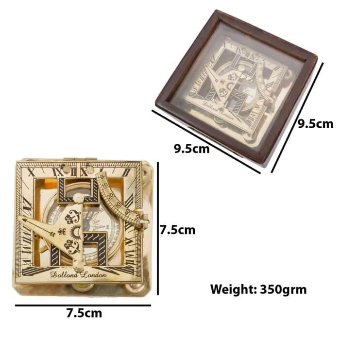 NT04i Antique Brass Sundial Compass with Wooden Box
