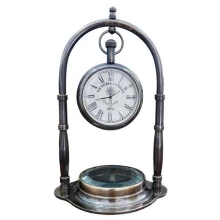 NT07 Nautical Desk Clock Brass Compass