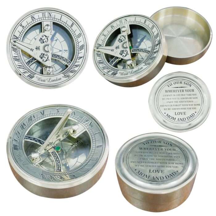 NT09e Vintage Compass and Sundial by ERA Collection Hiking Compass Outdoor Compass Engraved Compass Antique Nautical Solid Brass NT09 Vintage Compass and Sundial Hiking Compass - Image 6