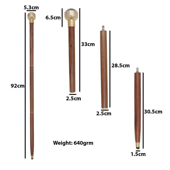 NT12g Antique Brass Compass On Top Head Handle Brown Wood Walking Stick NT12 Antique Brass Compass On Top Head Handle Walking Stick - Image 8