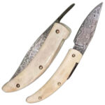 DM49 Bone Handle Damascus Pocket Knife - Image 2