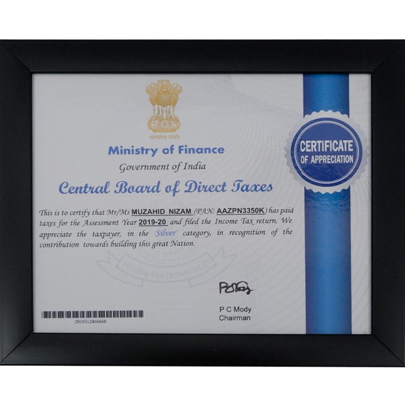 CBDT Certificate of Appreciation for Tax Compliance – Khukriwala Handicrafts
